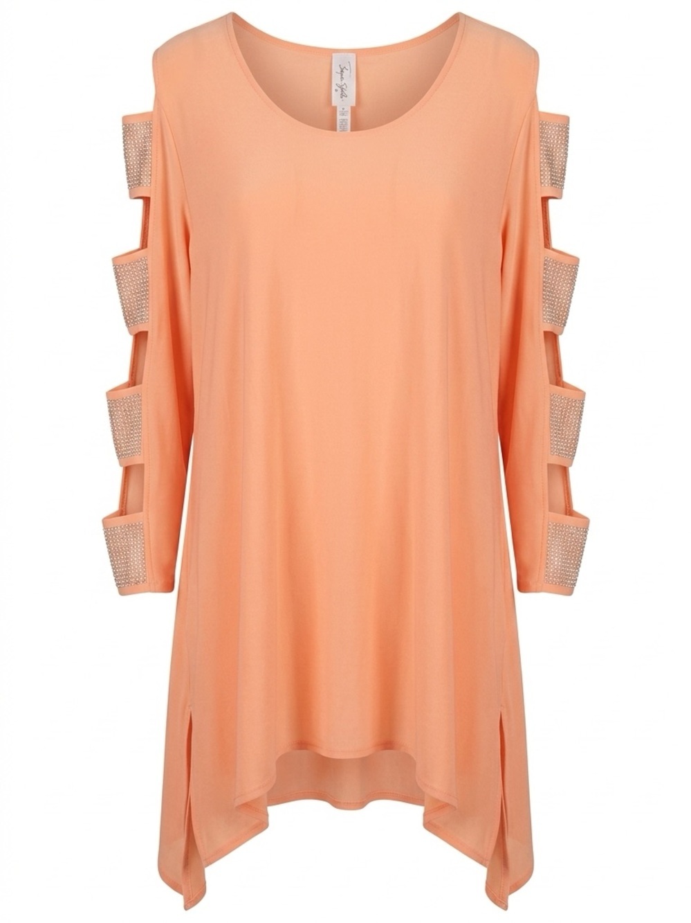 Peach Cold-Shoulder Tunic with Embellished Sleeve Straps - Picture 1 of 2